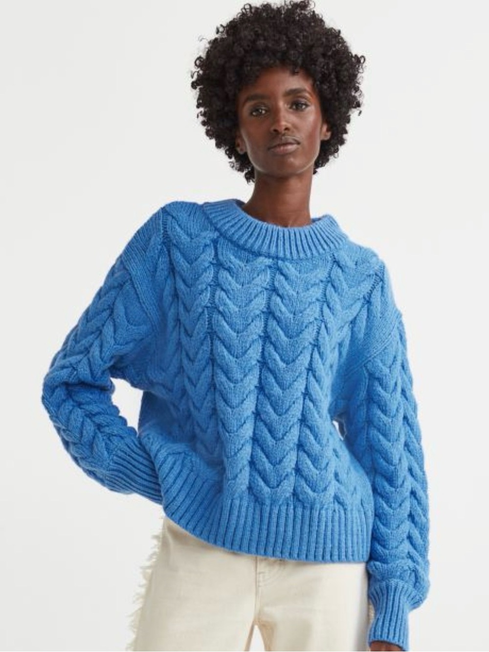 H&M Bright Blue Cable Crew Neck Sweater